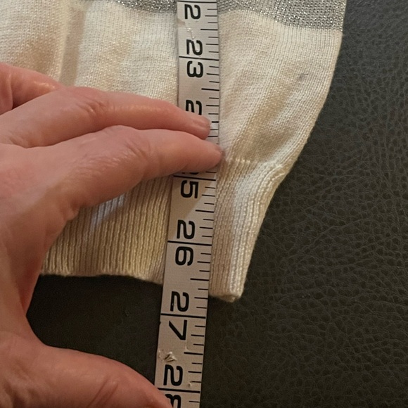 Liz Claiborne white silver striped Knit sweater Pull on size LG cotton metallic - Picture 12 of 13